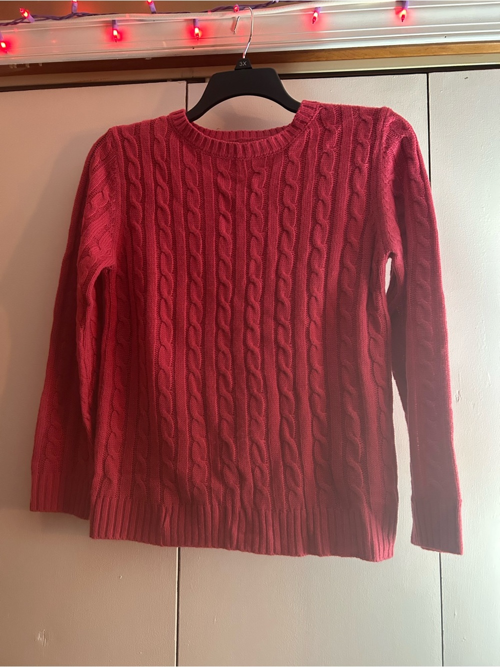 Classic Cable Knit Crewneck Sweater - pink